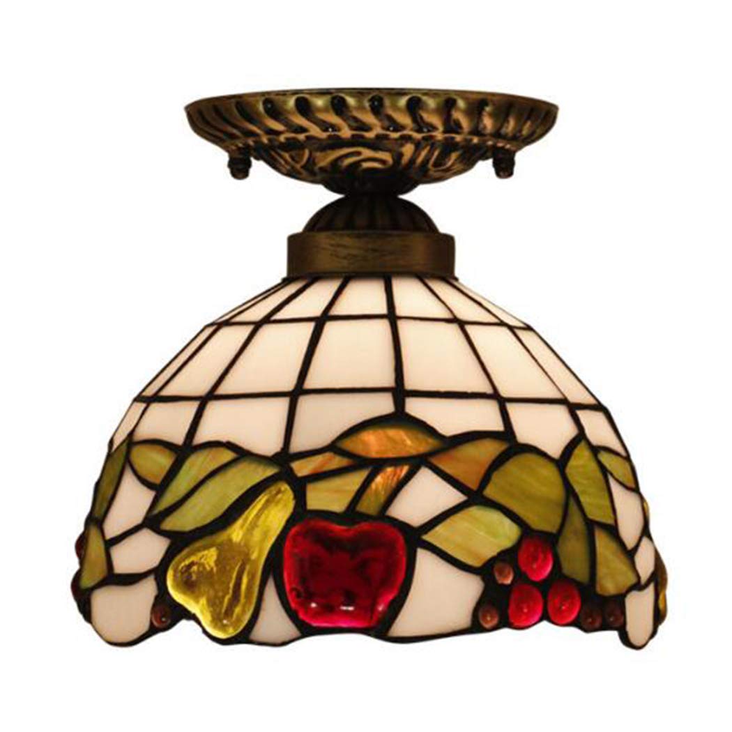 Tiffany Style Stained Glass Ceiling Lamp - Handmade Vintage Floral Fruit Design, 8 Inch - Perfect for Living Room, Bedroom, Kitchen, Hallway & Balcony Lighting | Creates Cozy Ambiance for Dining Areas, Reading Nooks & Entryways
