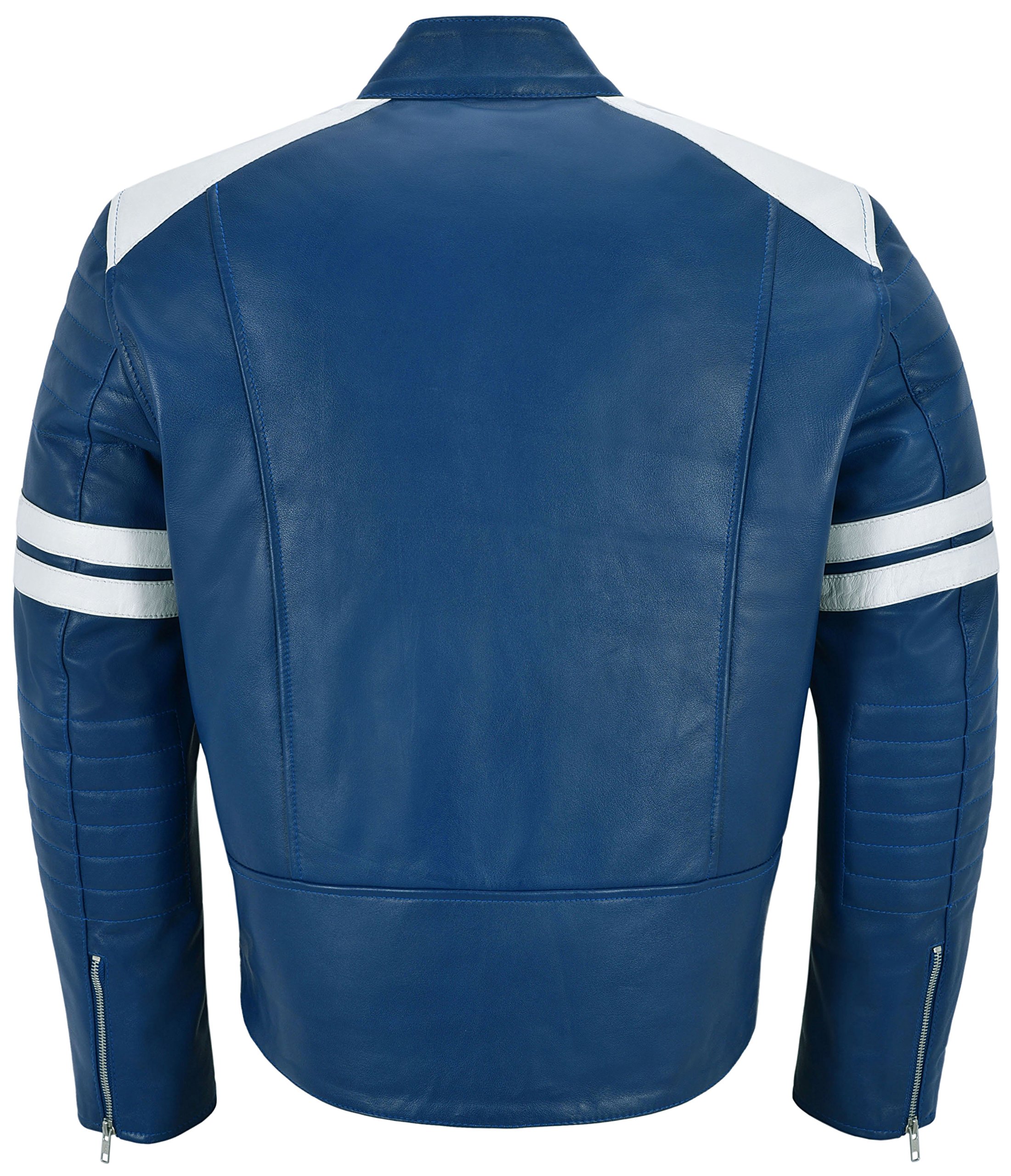Men's Mayhem Genuine Leather Biker Jacket - Blue & White Stripe Motorcycle Style for Riding & Casual Wear