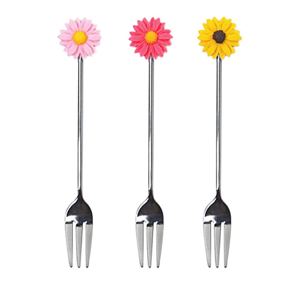 Cabilock 3-Piece Daisy Fruit Forks Set - Cute Cartoon Dessert Forks for Cake, Party, Coffee Stirring - Perfect for Home, Banquet, Bar, and Picnic (Random Color)
