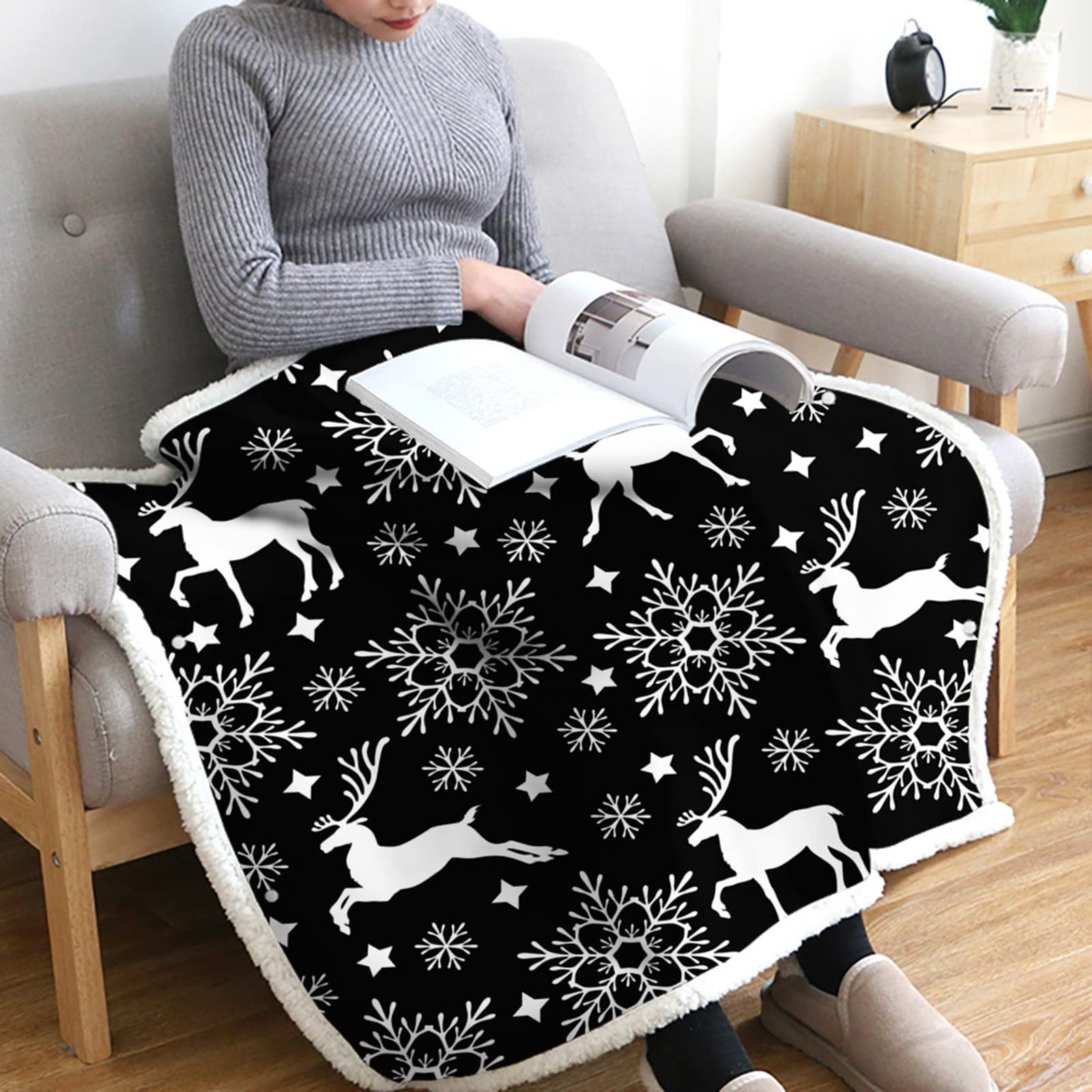 Women's Winter Cardigan Double-Sided Blanket - Soft & Warm Fleece Wrap for Christmas, Travel, Adults & Baby - Cute Hair Scarf (Black, One Size) - Perfect for Home, Office & Outdoor Activities