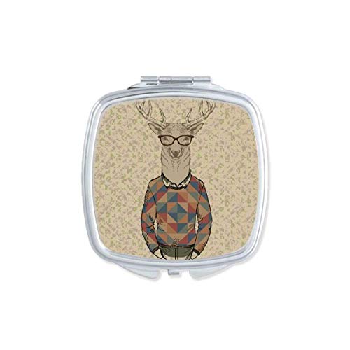 DIYthinker Artistic Deer Pattern Compact Mirror - Double Sided Portable Makeup Mirror with Colorful Reflective Glass for Women's Purse, Travel & Home Vanity Use