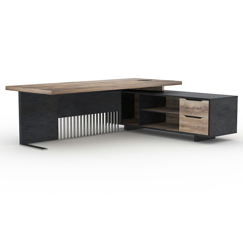 DAXTON 200cm Executive Desk with Right Return - Warm Oak & Black Finish - Modern Office Furniture for Home & Business Workspaces