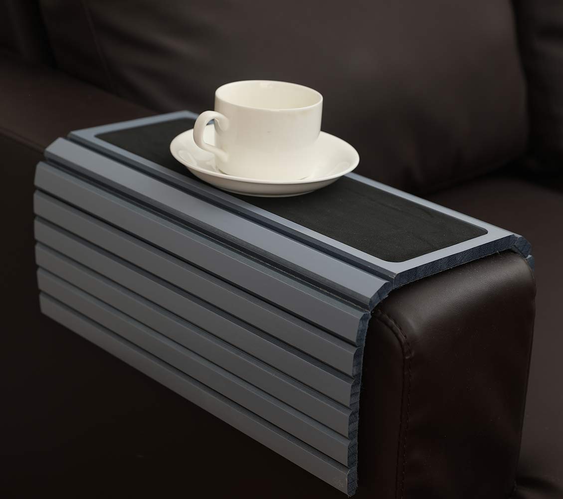 Foldable Sofa Arm Tray Table - Adjustable Couch Tray for Drinks, Snacks, Phone & Remote Control - Portable & Space-Saving Design - Perfect for Living Room, Bedroom, Office (Grey)