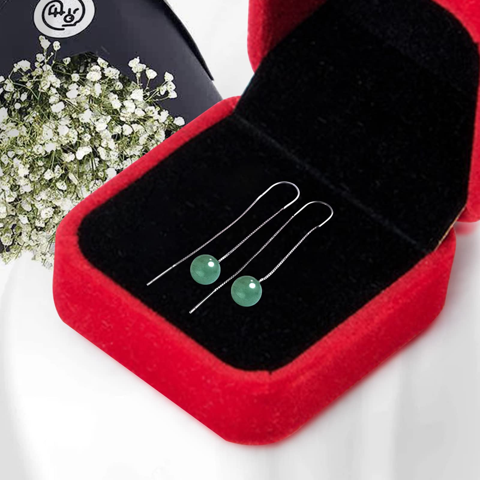 Green Jade Drop Dangle Earrings for Women - Elegant U-Shaped Threader Earrings with Lucky Charm | Perfect Birthday Gift, Back to School Present & August Birthstone Jewelry | Ideal for Weddings, Parties and Everyday Wear
