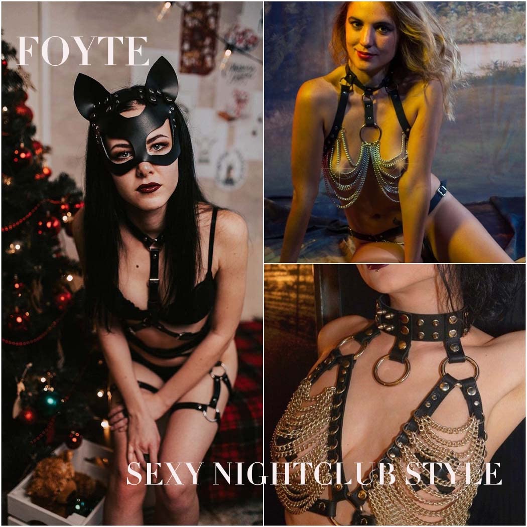 Foyte Punk Leather Body Chain - Sexy Black Harness Belt & Waist Chains for Women | Nightclub, Rave, Belly Dance & Festival Accessories | Gothic Body Jewelry for Parties & Cosplay