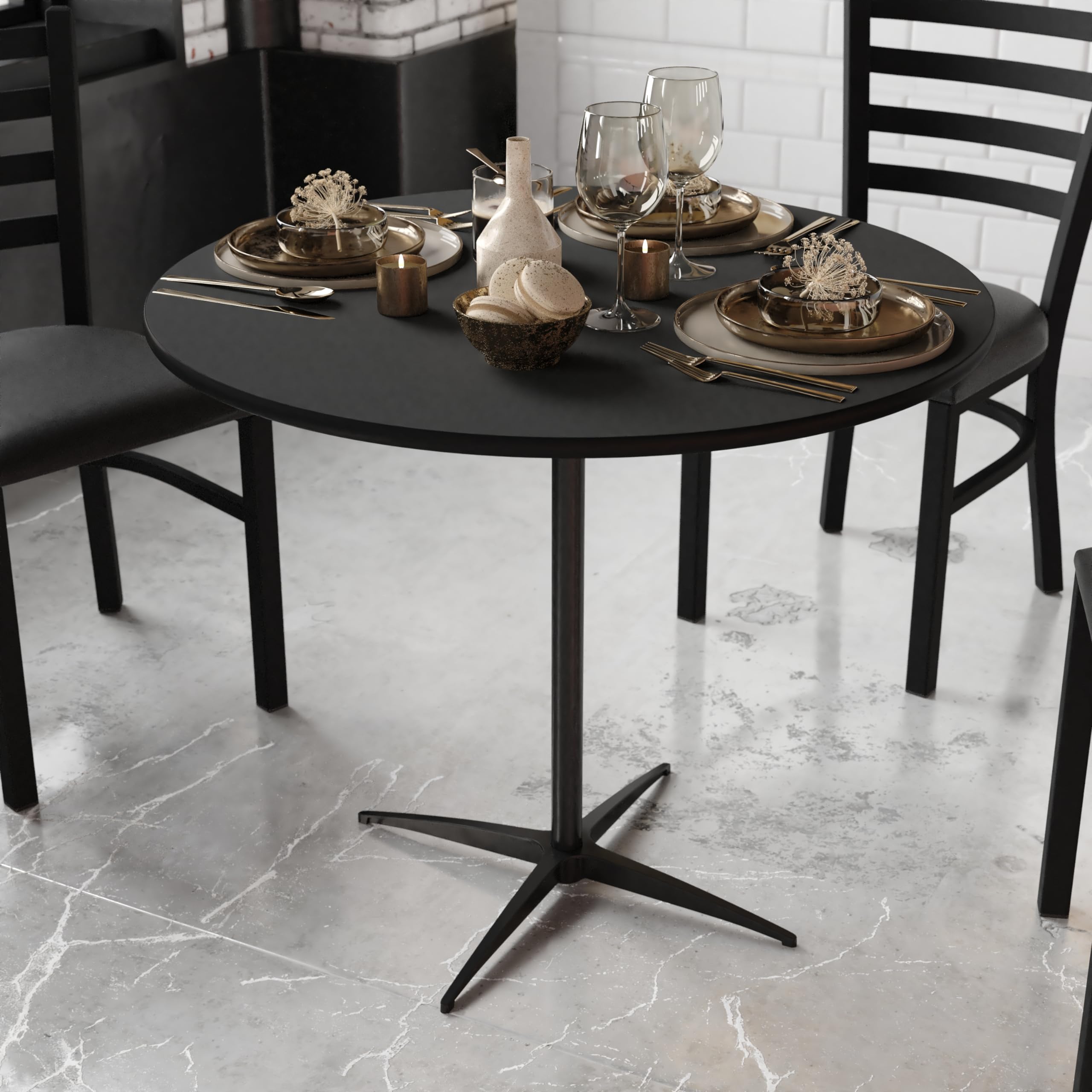 Flash Furniture Lars Black 36-Inch Round Wood Cocktail Table with 30-Inch & 42-Inch Columns - Perfect for Living Room, Lounge, or Office Waiting Area