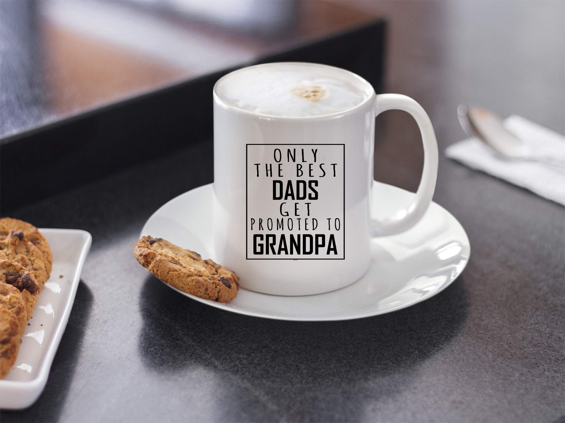 Funny Ceramic Coffee Mug for Dad - 'Only The Best Dads Get Promoted To Grandpas' Shark Design - Perfect Father's Day Gift for New Dads & Grandfathers (White) - Great for Office Use, Birthday Presents & Retirement Gifts