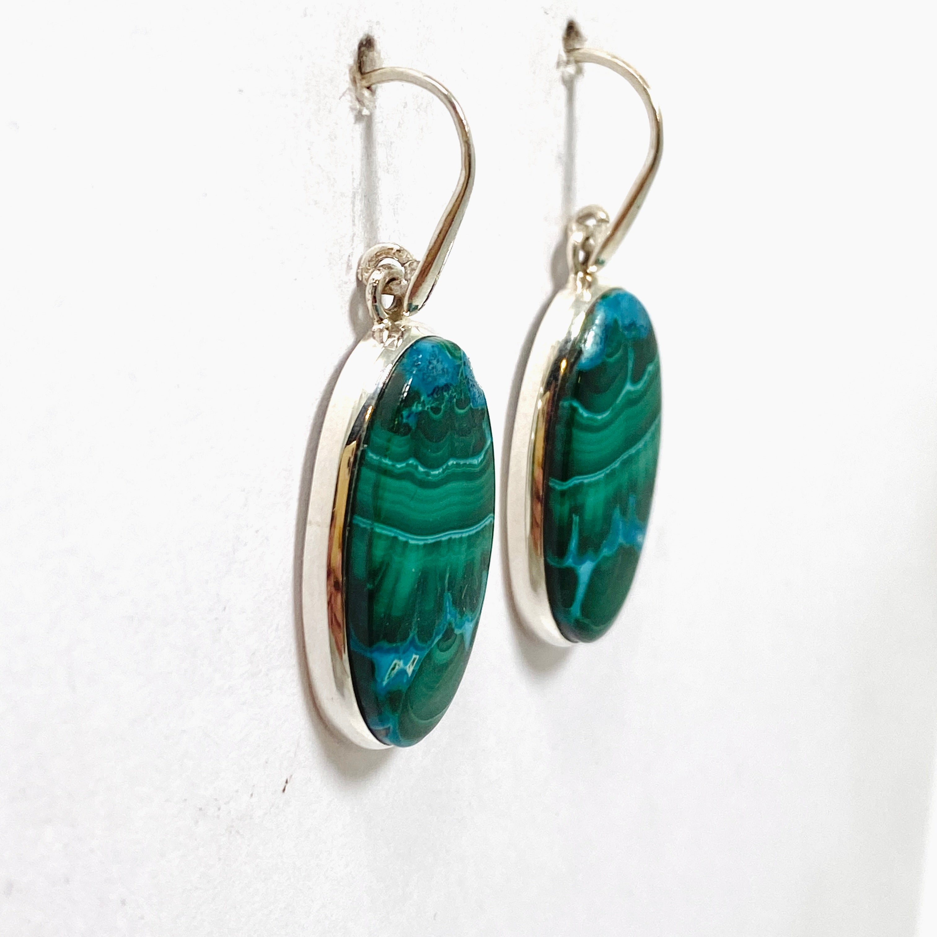 Natural Malachite and Chrysocolla Oval Cabochon Earrings - Handmade Gemstone Jewelry for Women - Perfect for Boho Style, Wedding & Special Occasions