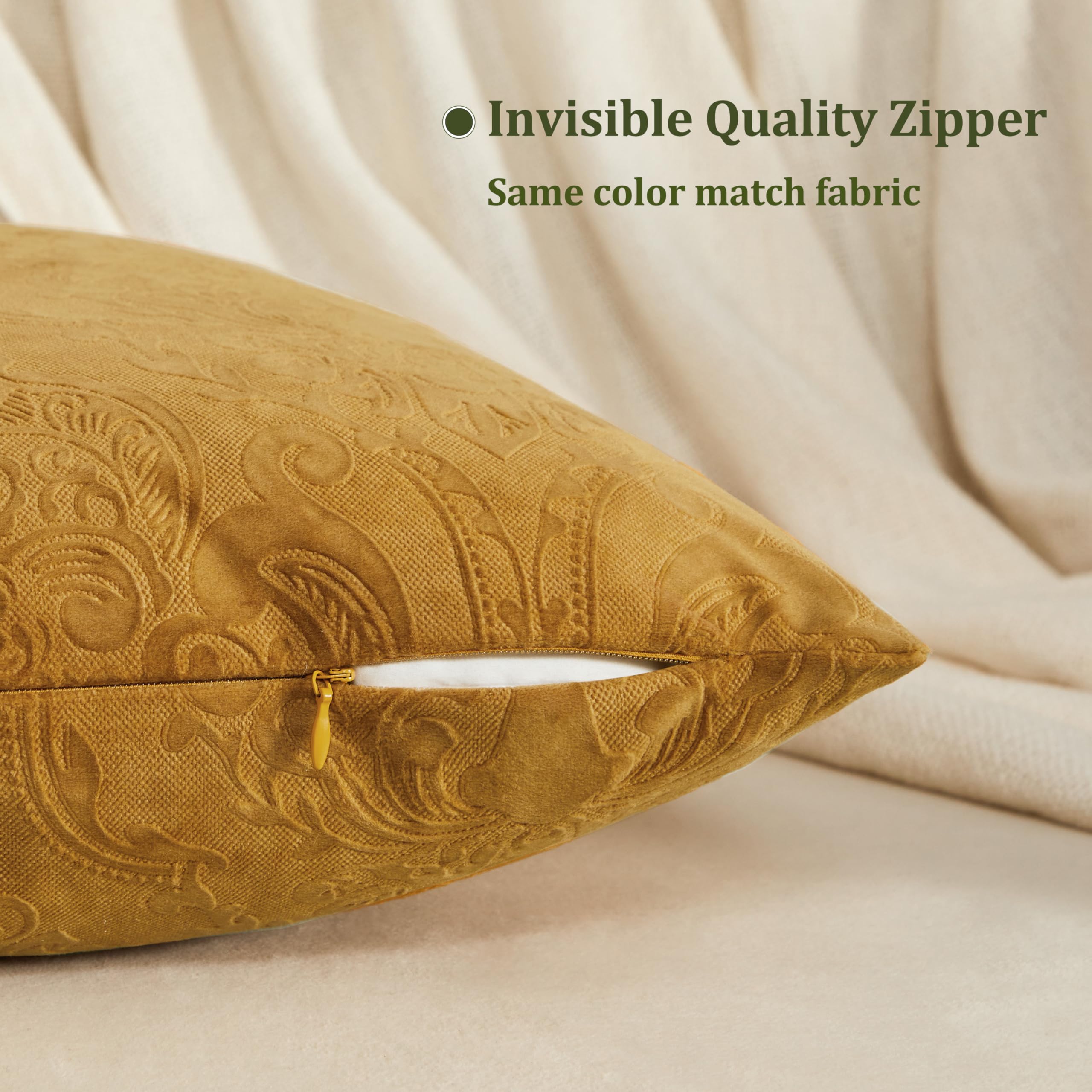 GIGIZAZA 16x16 Velvet Throw Pillow Covers Set of 2 - Brown Gold Luxury Decorative Flower Embossed Cushion Covers for Sofa, Couch & Bed - Perfect for Living Room, Bedroom & Home Decor
