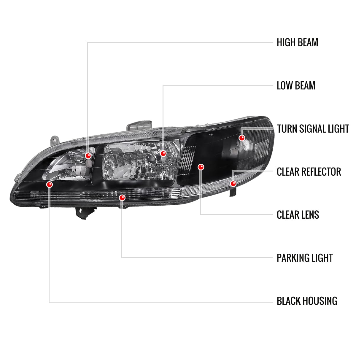 98-02 Honda Accord LX EX V6 JDM Black Headlights & Fog Lights - High Performance Replacement Headlamps for Night Driving & Foggy Conditions | Perfect for Daily Commute, Road Trips & Low Visibility Weather