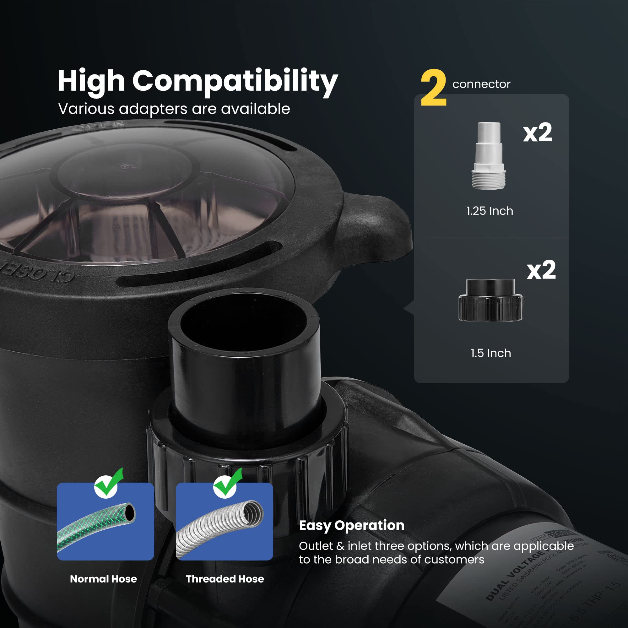 VIVOHOME 2.0 HP Dual Speed Above Ground Pool Pump with 1.5