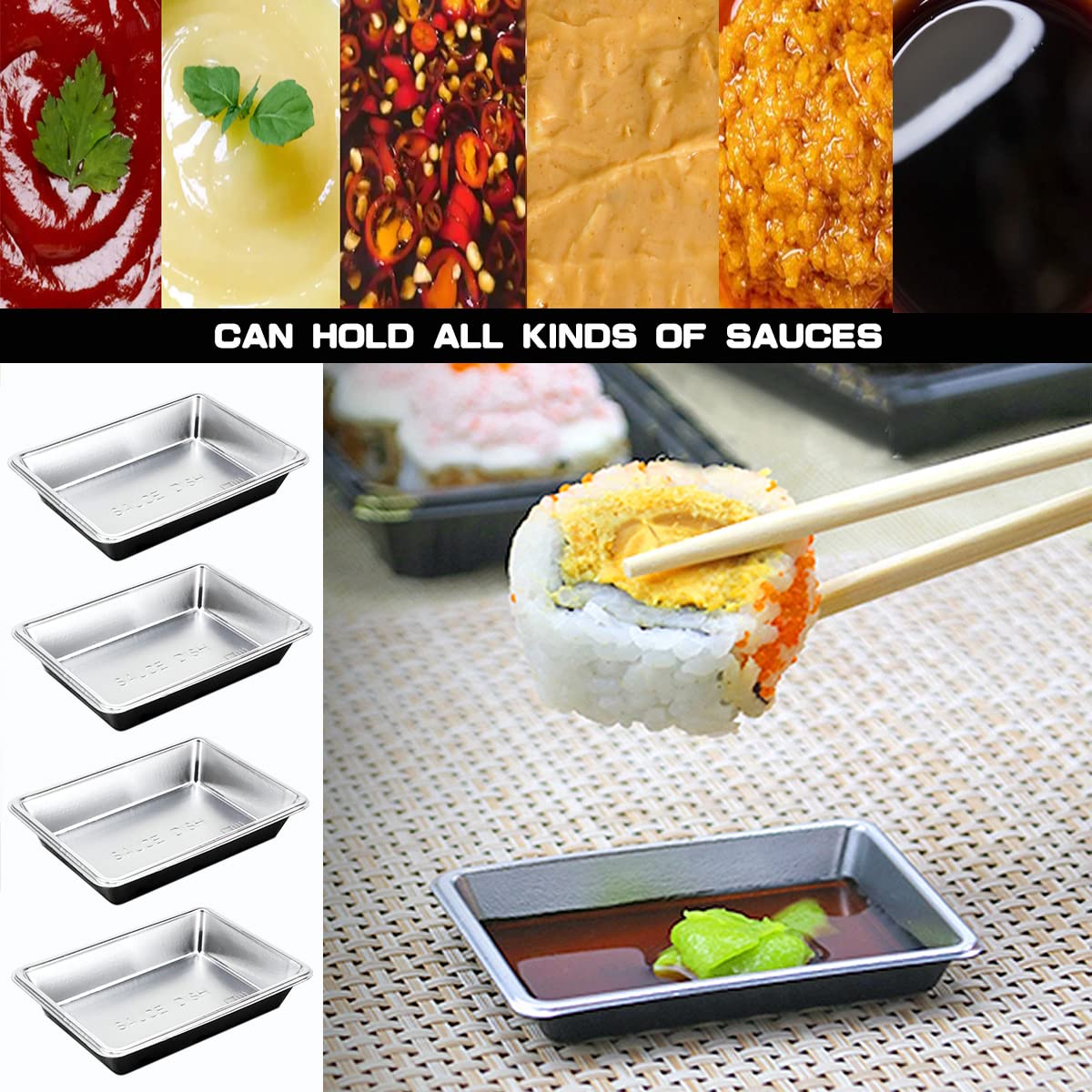 100-Pack Disposable Plastic Sauce Dishes - Small Rectangle Condiment Serving Trays for Dipping Sauces, Seasonings & Dressings - Perfect for Home, Restaurants, BBQs & Party Snack Serving