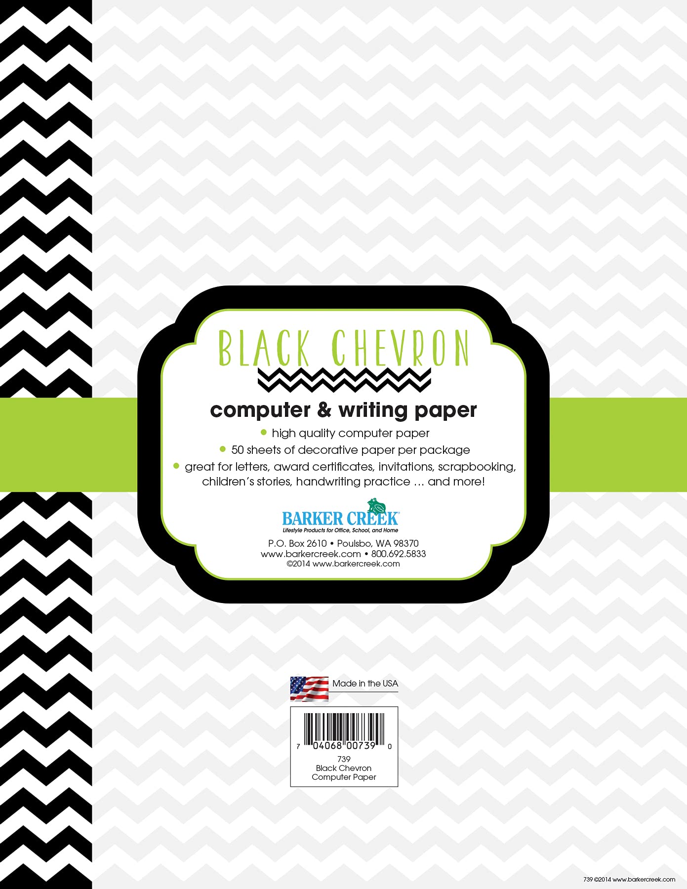 Barker Chevron Black Computer Paper - 8.5 x 11 Inches Decorative Printer Paper for Home, School & Office - 50 Sheets Pack - Perfect for Invitations, Scrapbooking & Craft Projects