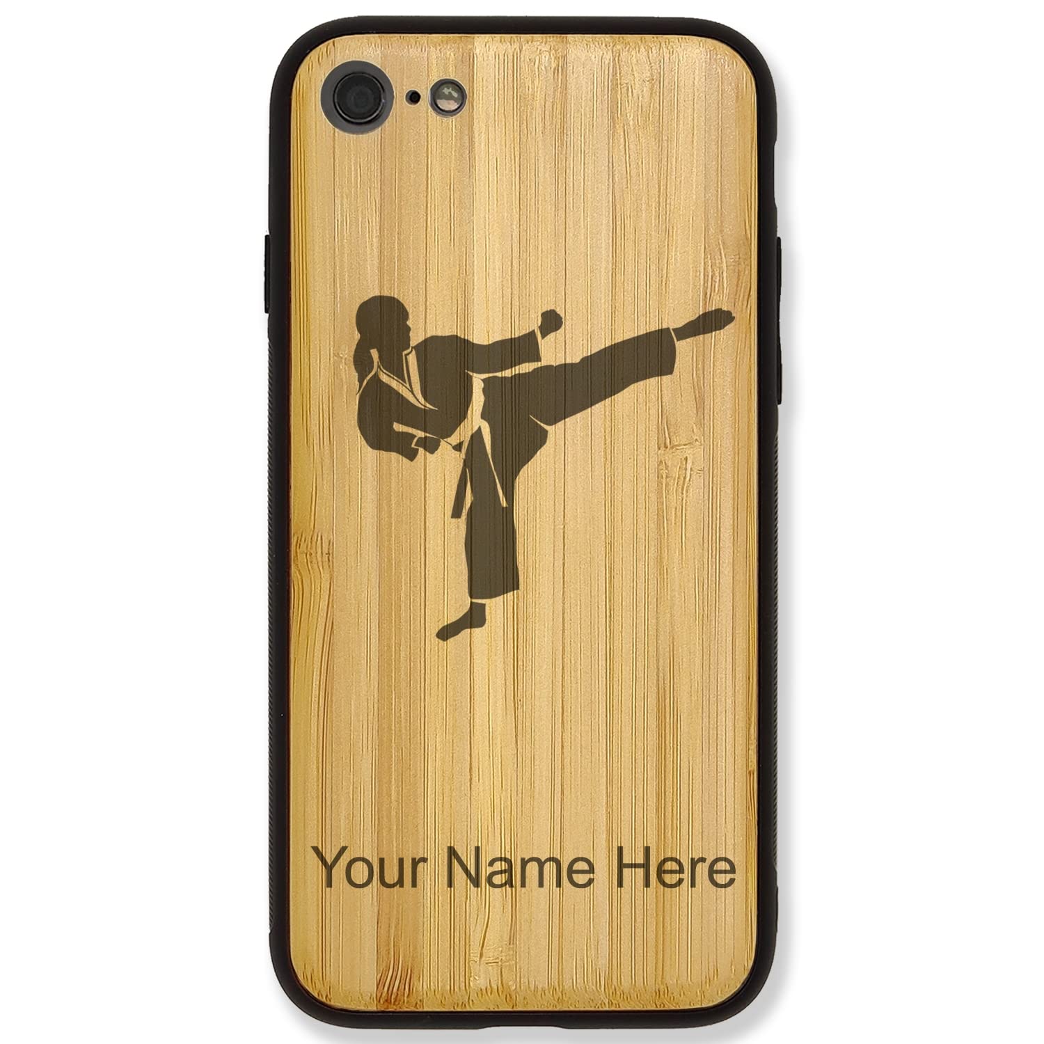 Premium Bamboo Phone Case for iPhone 7 Plus & 8 Plus - Custom Karate Woman Design with Free Engraving | Perfect Gift for Martial Arts Enthusiasts & iPhone Users
