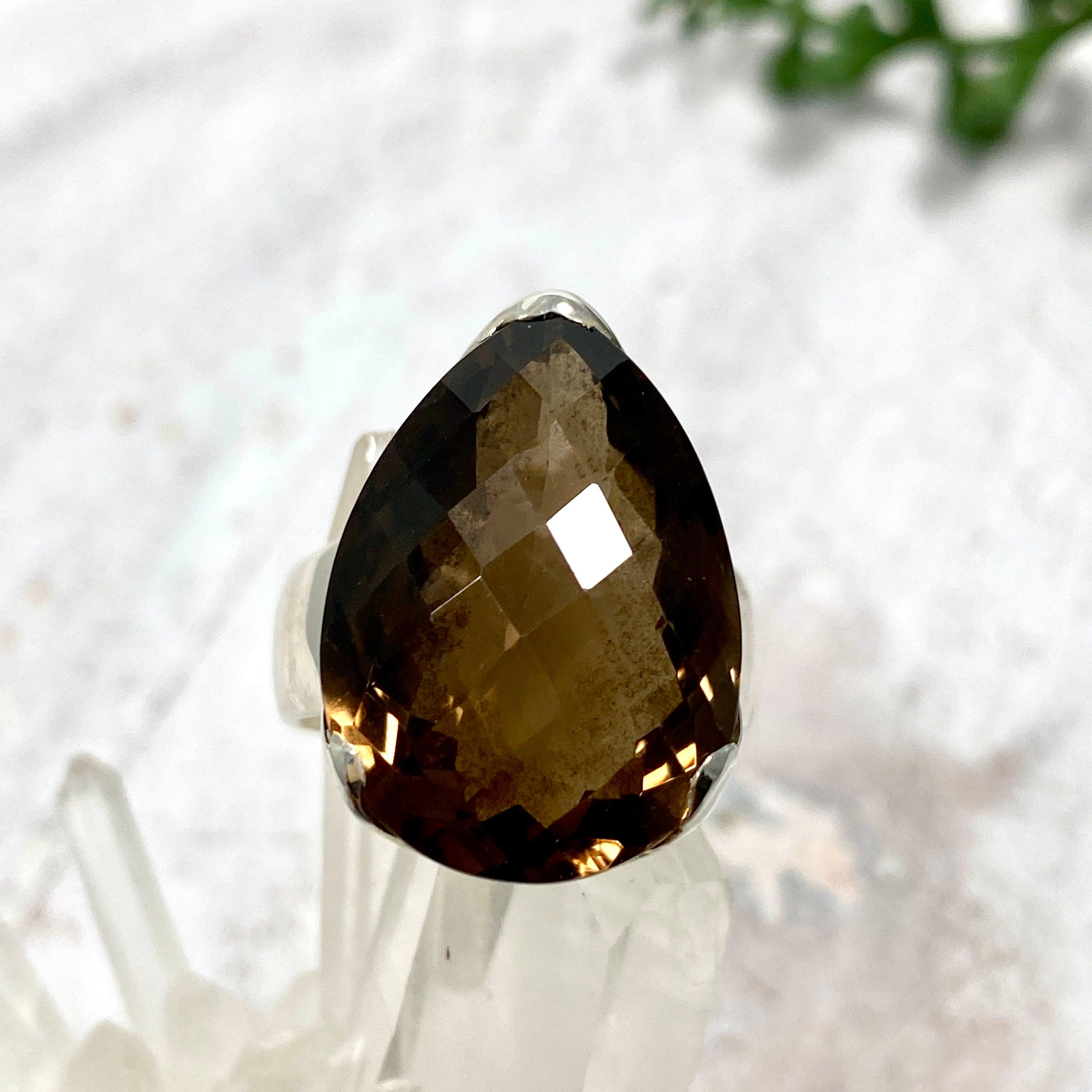 Natural Smokey Quartz Checkerboard Faceted Teardrop Pendant Necklace - 9.5mm Gemstone Jewelry for Women | Perfect for Meditation, Energy Healing & Boho Fashion