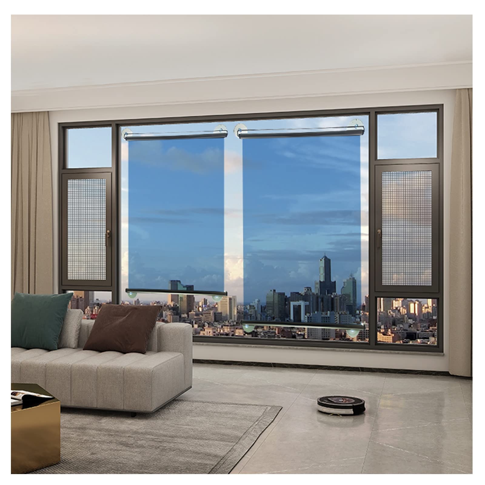 Blue One-Way Mirror Sun Shade Roller Blind with Suction Cups - Anti-UV Portable Window Cover Curtain for Home, Office & Car (83x150cm/32.6x59in) - Perfect for Privacy, Sun Protection & Temperature Control