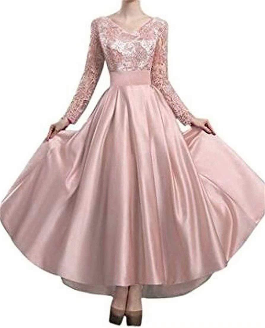 Elegant Tea Length Mother of The Bride Dresses for Women - Long Sleeve Formal Lace & Satin High-Low Prom Evening Gowns | Perfect for Weddings, Parties & Special Occasions