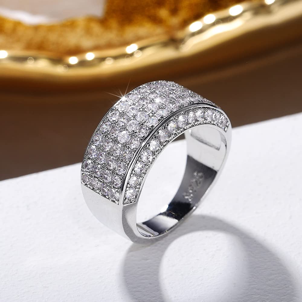 925 Sterling Silver Shiny Full Diamond Gemstone Ring - Cubic Zirconia CZ Multi Row Eternity Band for Women | Engagement, Wedding, Anniversary Gift | Perfect for Bridal Jewelry & Special Occasions (US Size 7)