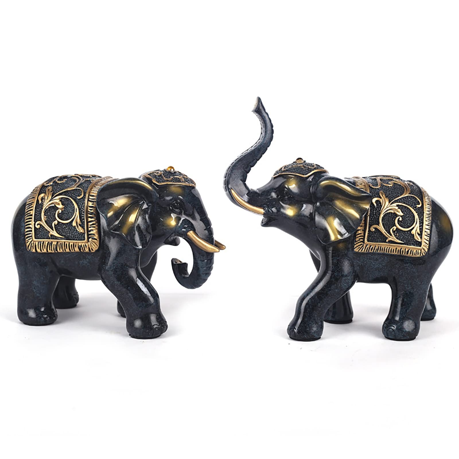 BstBrit 2Pcs Gold Elephant Statues - Elegant Pair of Elephant Figurines for Home Decor, Cute Animal Sculpture Gift | Perfect for Living Room, Bedroom & Office Decoration