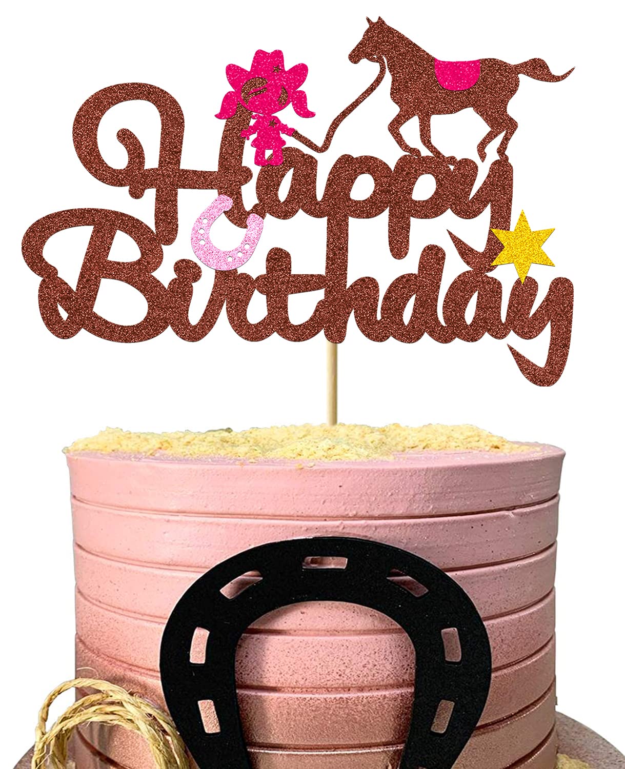Western Cowgirl Cake Topper - Glitter Cowgirl & Horse Cake Decorations for Birthday Parties, Baby Showers, Bachelorette - Perfect for Girls & Women Cowgirl Theme Celebrations
