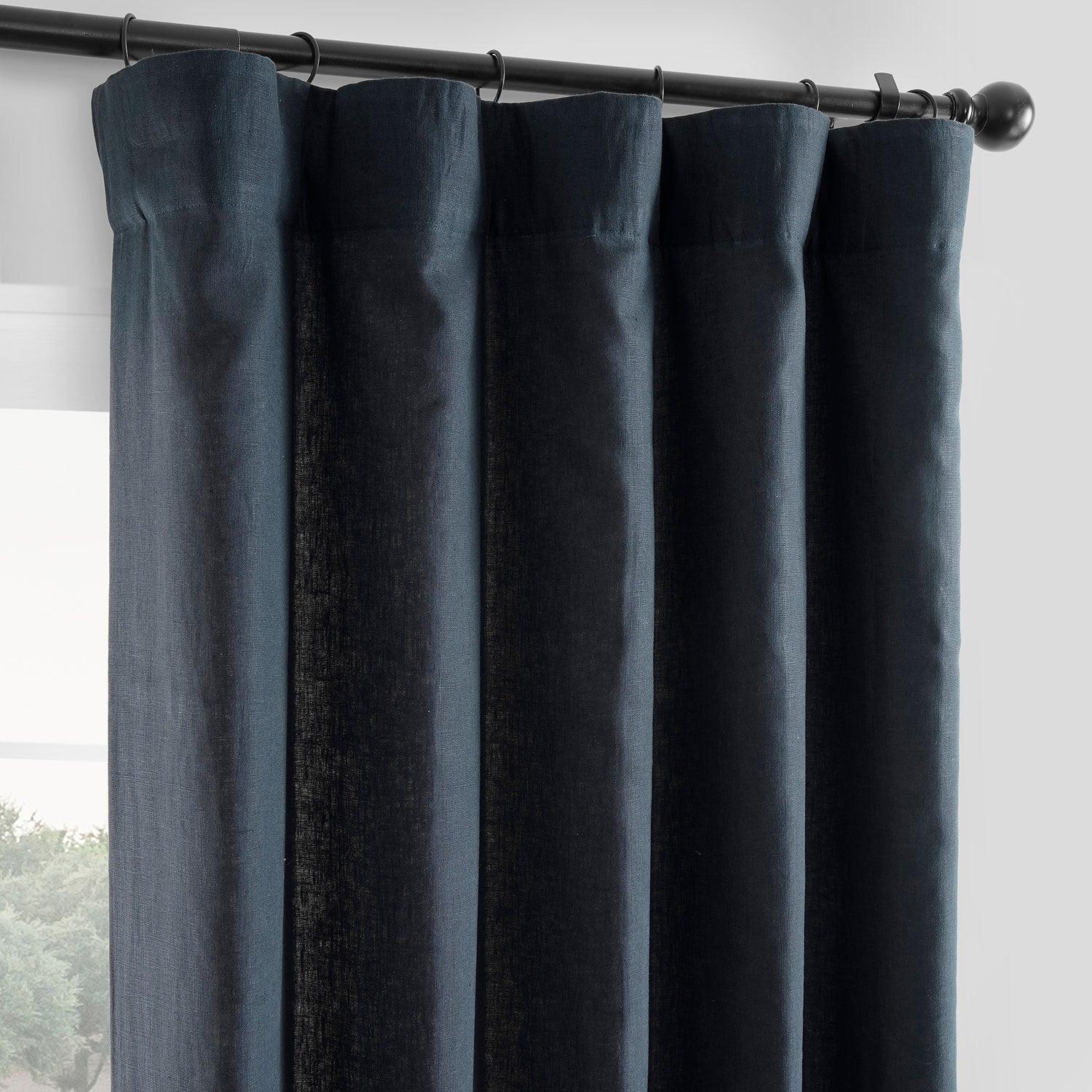 Premium French Linen Blackout Curtains - Navy Blue Thermal Insulated Window Drapes for Bedroom & Living Room - Light Blocking & Noise Reducing Home Decor