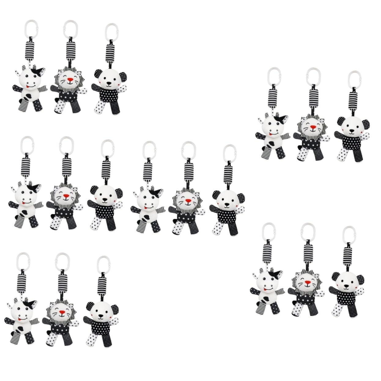 FAVOMOTO 6-Piece Rattle Bell Animal Stroller Toys - Hanging Car Seat & Stroller Accessories for Newborns - Soft PP Cotton White Baby Toys for Infants 0-6 Months - Perfect for Strollers, Car Seats & Playtime