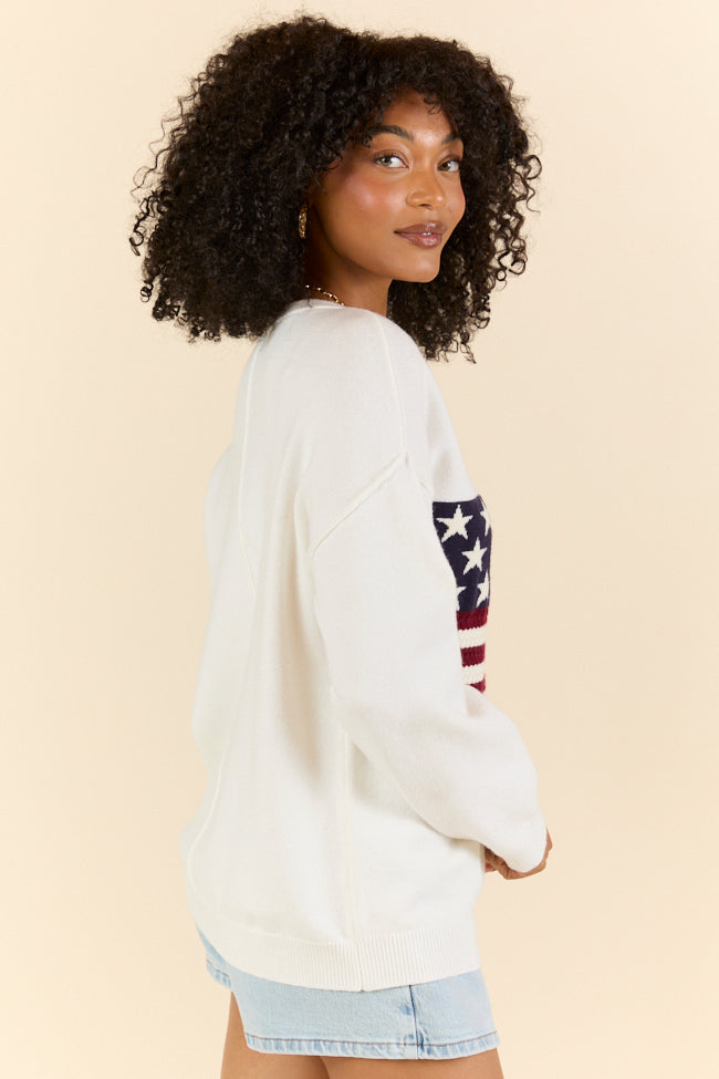 Patriotic Ivory Textured Flag Sweater - Cozy Knit Pullover for Men & Women | Perfect for 4th of July, Veterans Day & Casual Outings