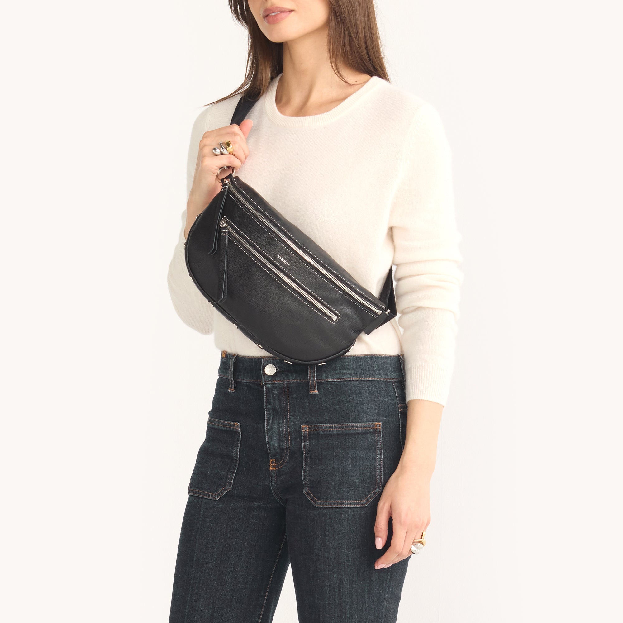 Charles Crossbody Bag for Women - Tempo Black/Silver Large Leather Shoulder Purse - Perfect for Work, Travel & Everyday Use