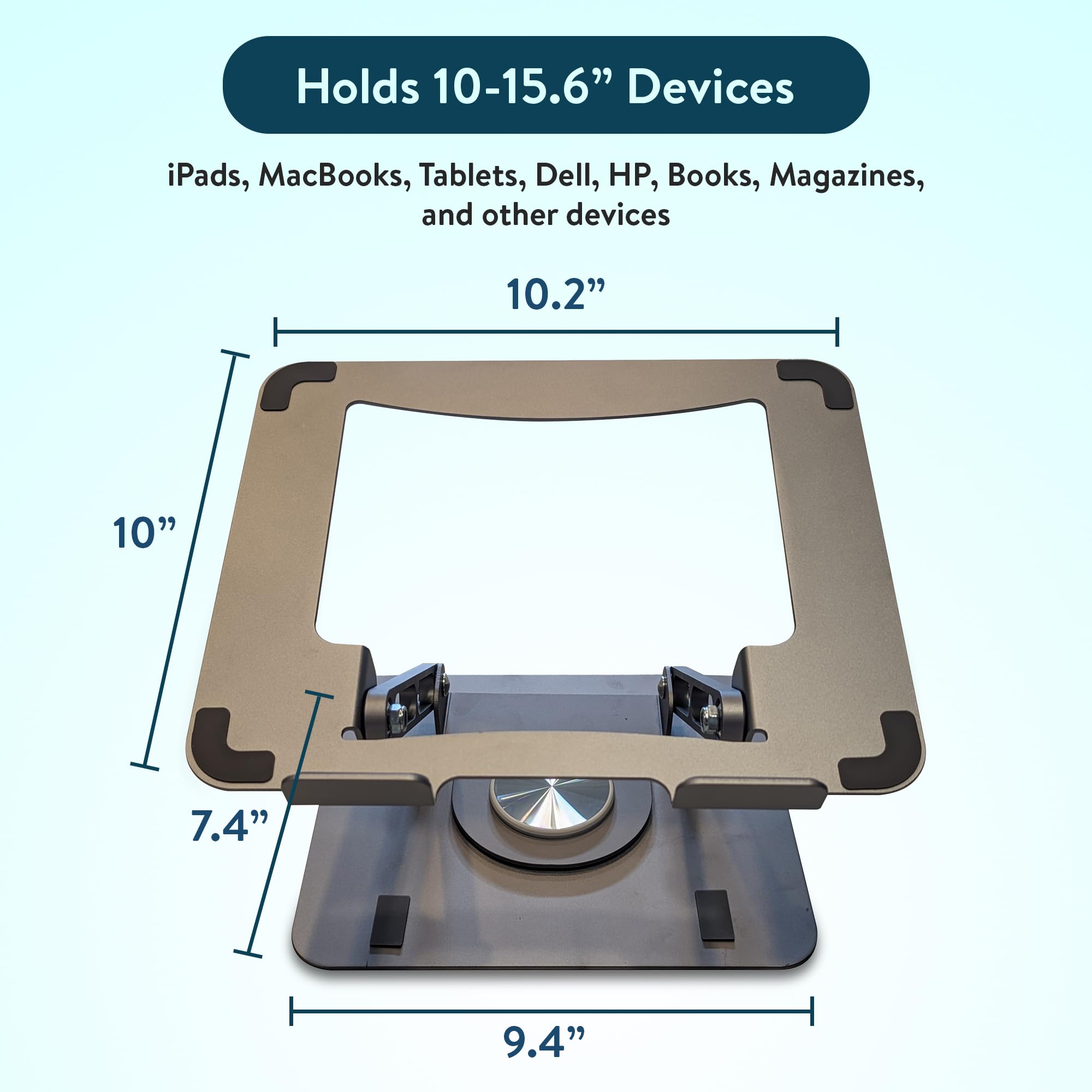 360° Rotating Adjustable Laptop Stand for Desk - Ergonomic Swivel Laptop Riser with Cooling Function - Silver - Perfect for Home Office, Gaming & Study Setup