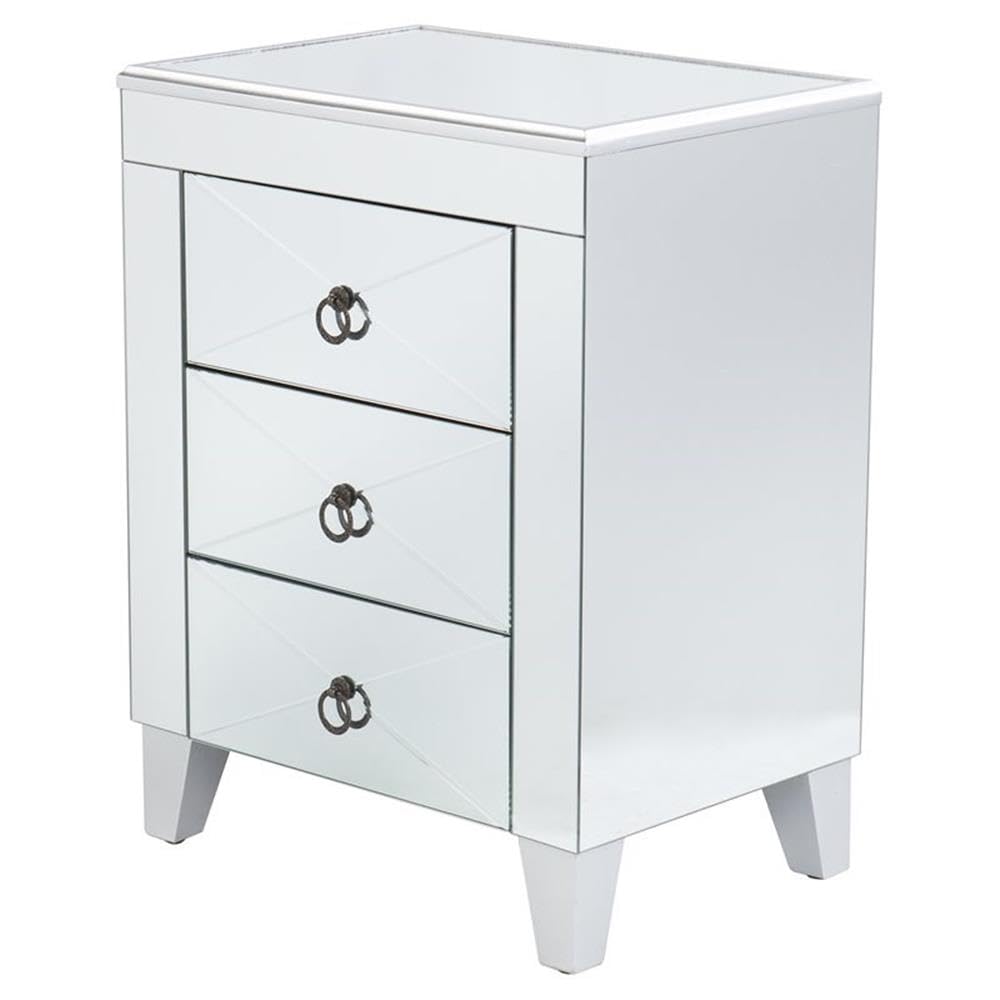SEI Furniture Cresheim Wood and Mirror End Table with Drawers in Silver - Perfect for Living Room, Bedroom, or Entryway Decor