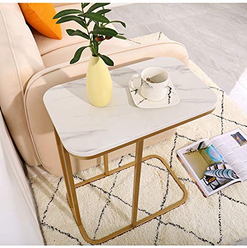 **Marble C-Shaped Coffee Table - Portable Side End Table with Laptop Holder, 20x12x23 Inches - Perfect for Sofa, Bedside, or Office Workstation**