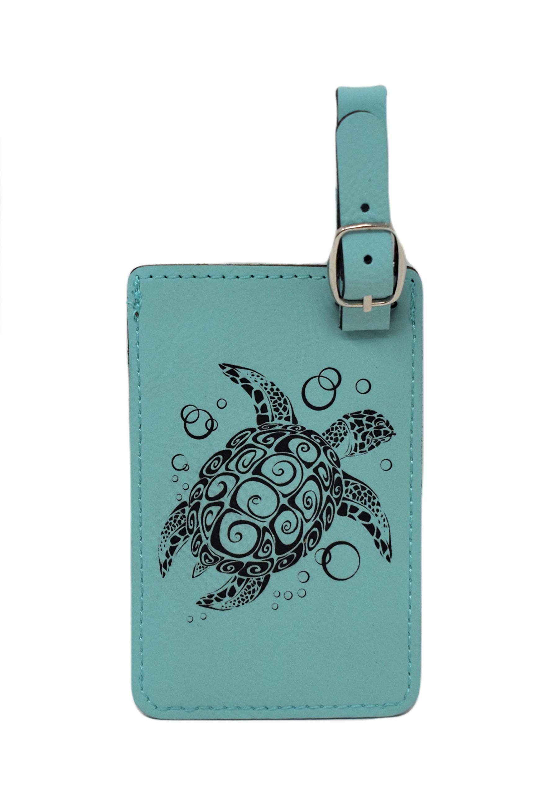 Sea Turtle Leatherette Luggage Tags (Pack of 2) - Stylish Teal Travel Accessories for Suitcases, Backpacks & Carry-Ons - Perfect for Beach Vacations & Ocean Lovers