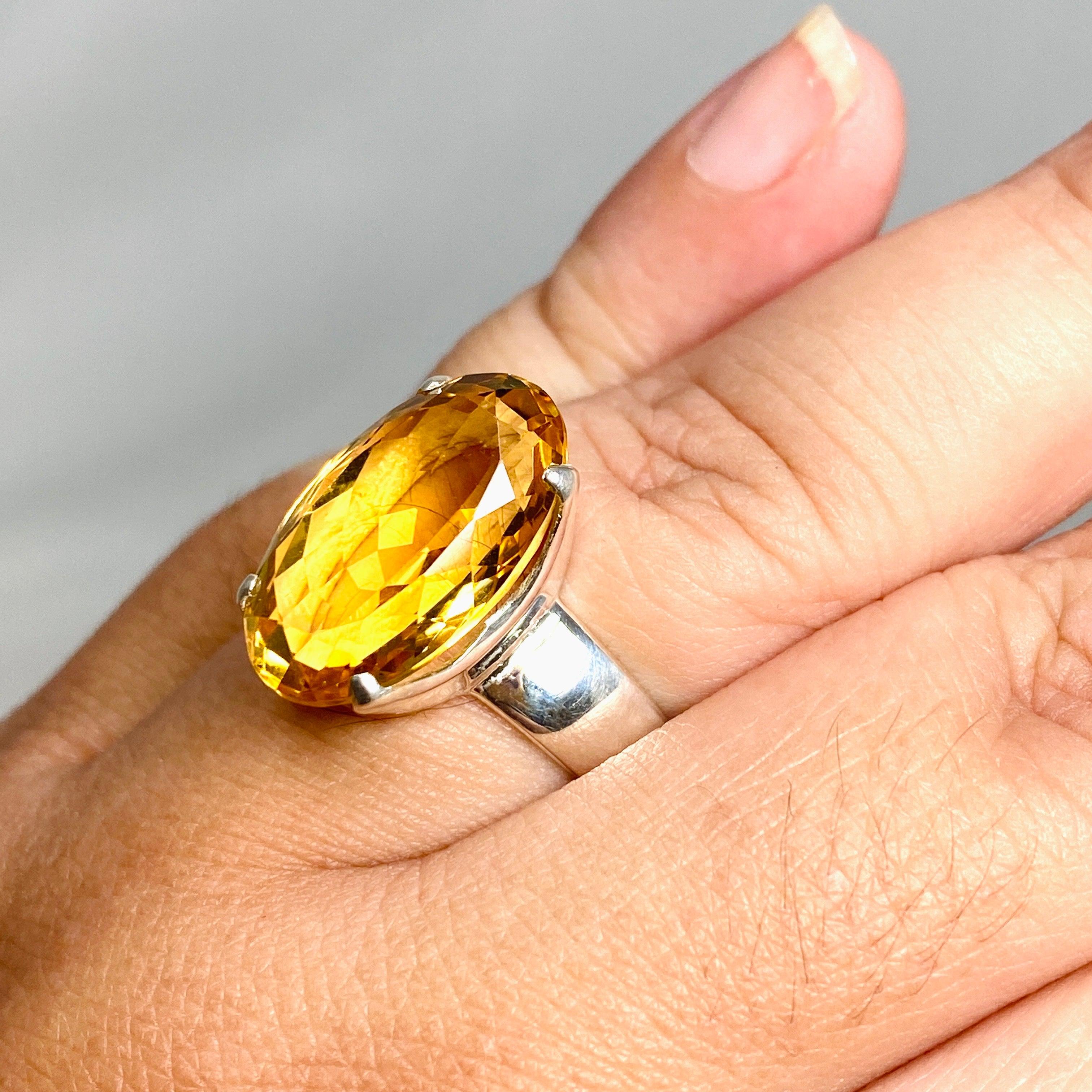 Natural Citrine Faceted Oval Ring for Women - Size 11 Sterling Silver Jewelry - Perfect for Birthday, Anniversary & Everyday Elegance