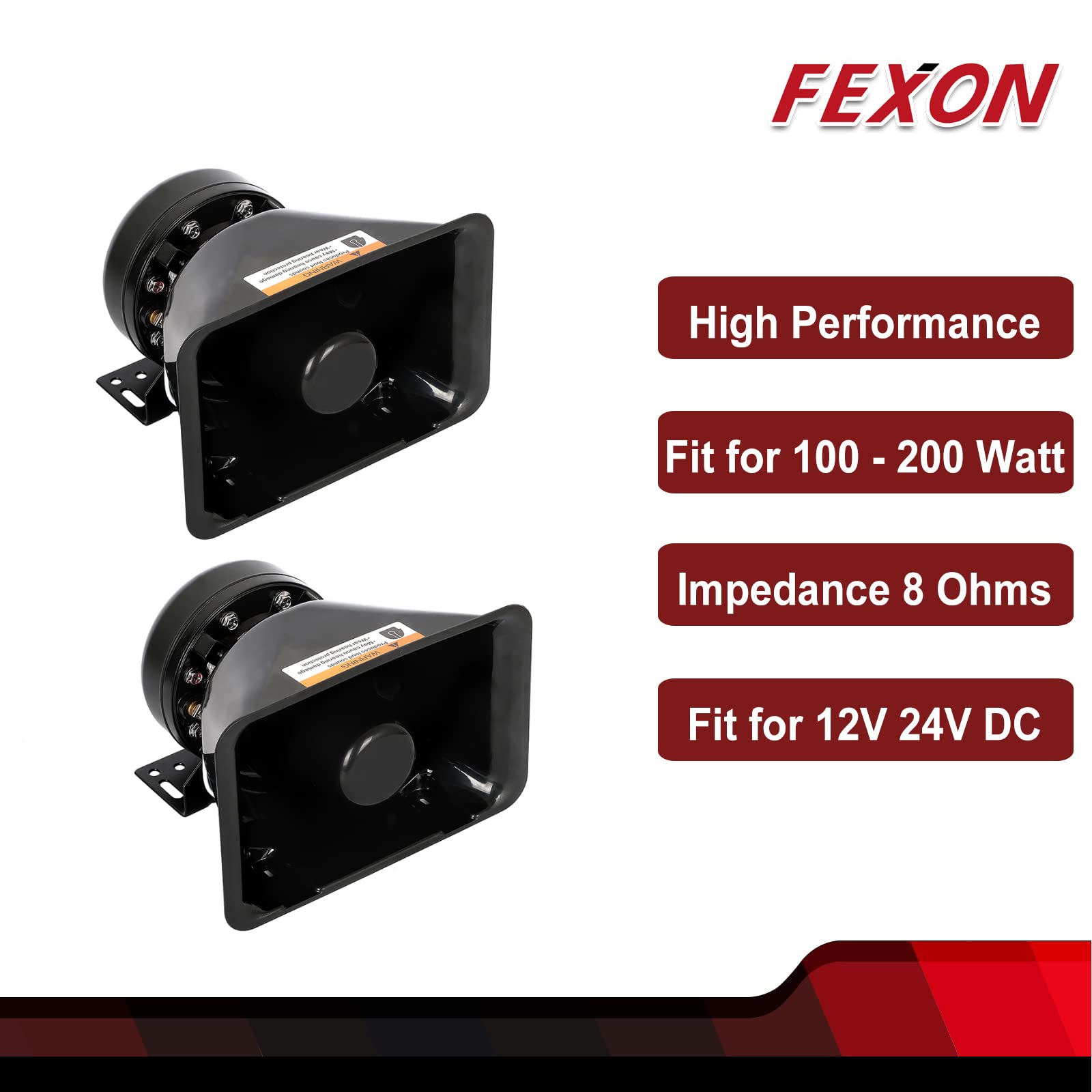 High Performance 100W-200W Siren Speaker (2 Pack) - Compatible with Emergency Vehicles, Security Systems & Outdoor Alarms