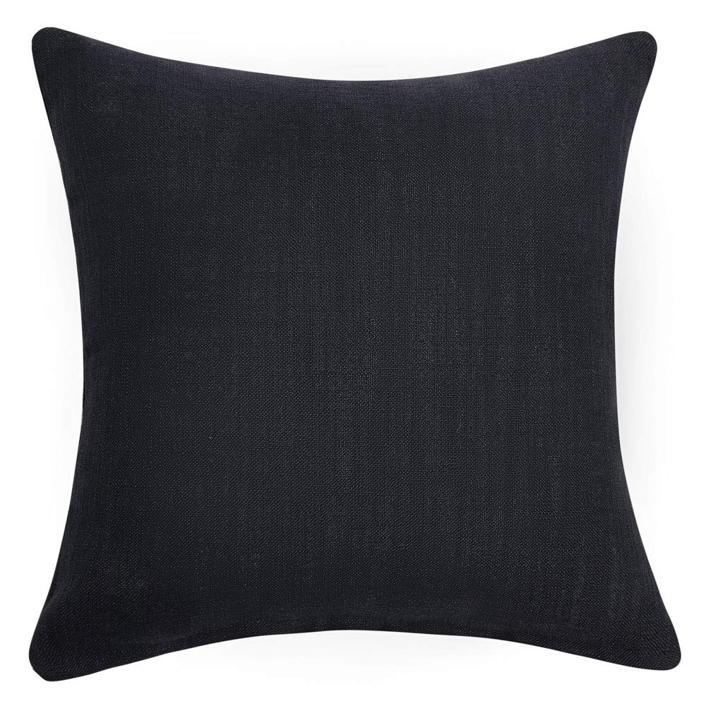 Anickal Set of 2 Black Linen Pillow Covers 18x18 Inch - Rustic Square Throw Pillow Covers for Sofa, Couch & Bed Decor - Home Living Room & Bedroom Decorative Accents