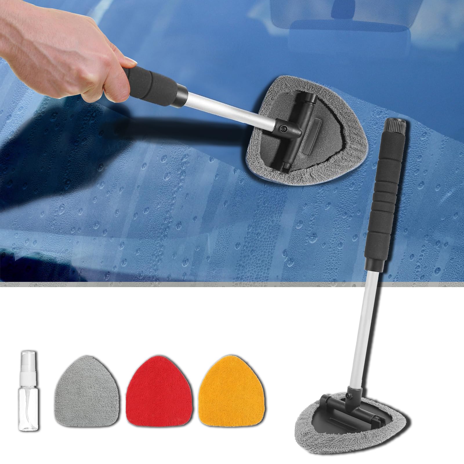 **Premium Car Window Cleaner Kit - Extendable Handle Car Scrubber with Microfiber Cloth & Spray Bottle - Universal Fit for All Vehicles - Perfect for Car Wash, Windshield & Interior Cleaning**