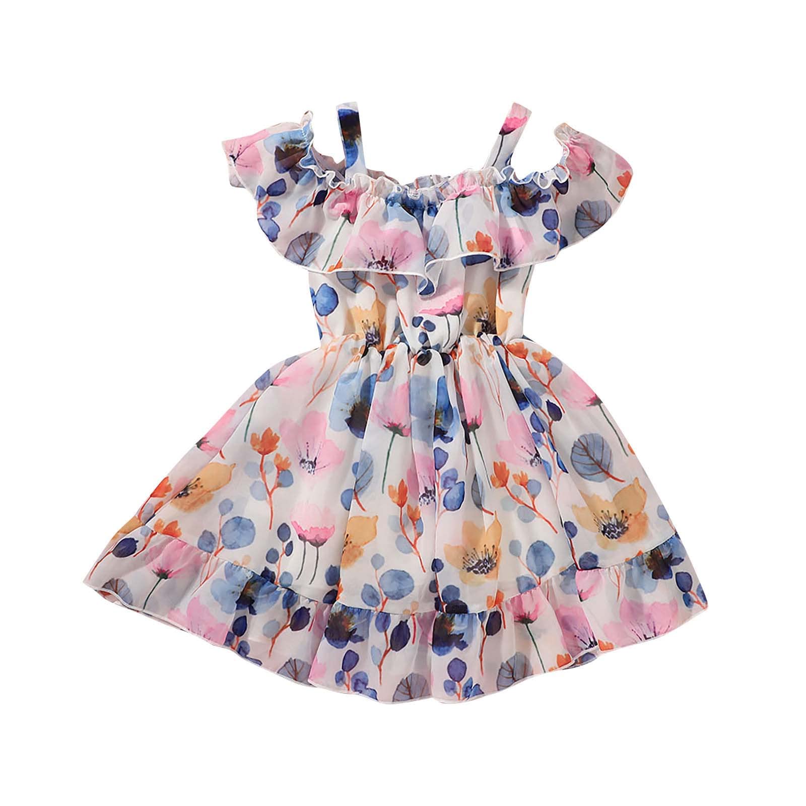 Girls Floral Chiffon Princess Tutu Dress - Summer Flowy Sundress with Suspender for Kids, Beachwear & Playdate Outfit