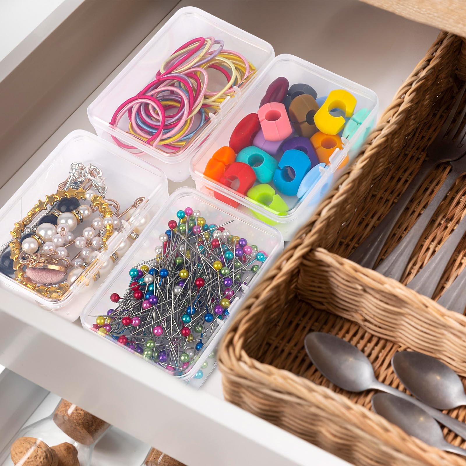 6-Pack Mini Clear Plastic Storage Containers with Lids - 3.3 x 2.4 x 1 Inch Small Rectangle Organizer Boxes for Jewelry, Beads, Crafts, Office & Home Organization
