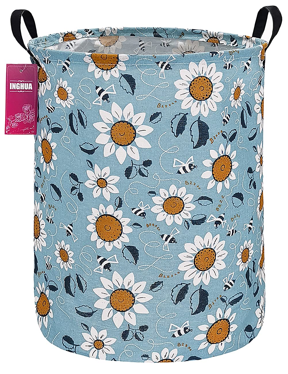 Large Canvas Laundry Hamper - Collapsible, Waterproof Storage Basket for Clothes & Toys | Lightweight Organizer for Dorm, Bedroom & Bathroom | Perfect for College Students, Boys & Girls (Sunflower)