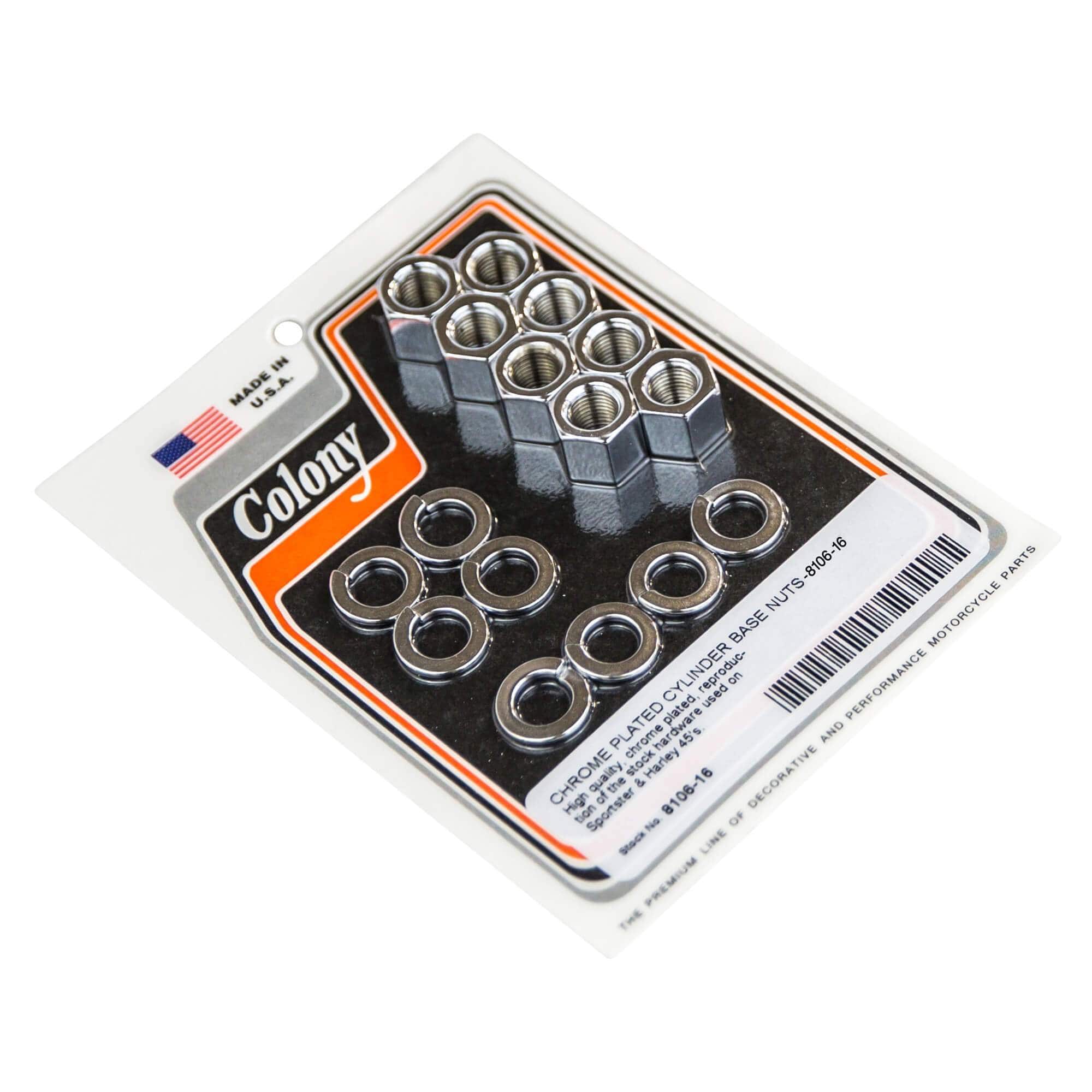 Harley Davidson Sportster & 45's 16 Cylinder Base Nuts & Lock Washers Set - Chrome Plated Replacement Parts for Motorcycle Engine Repair & Maintenance