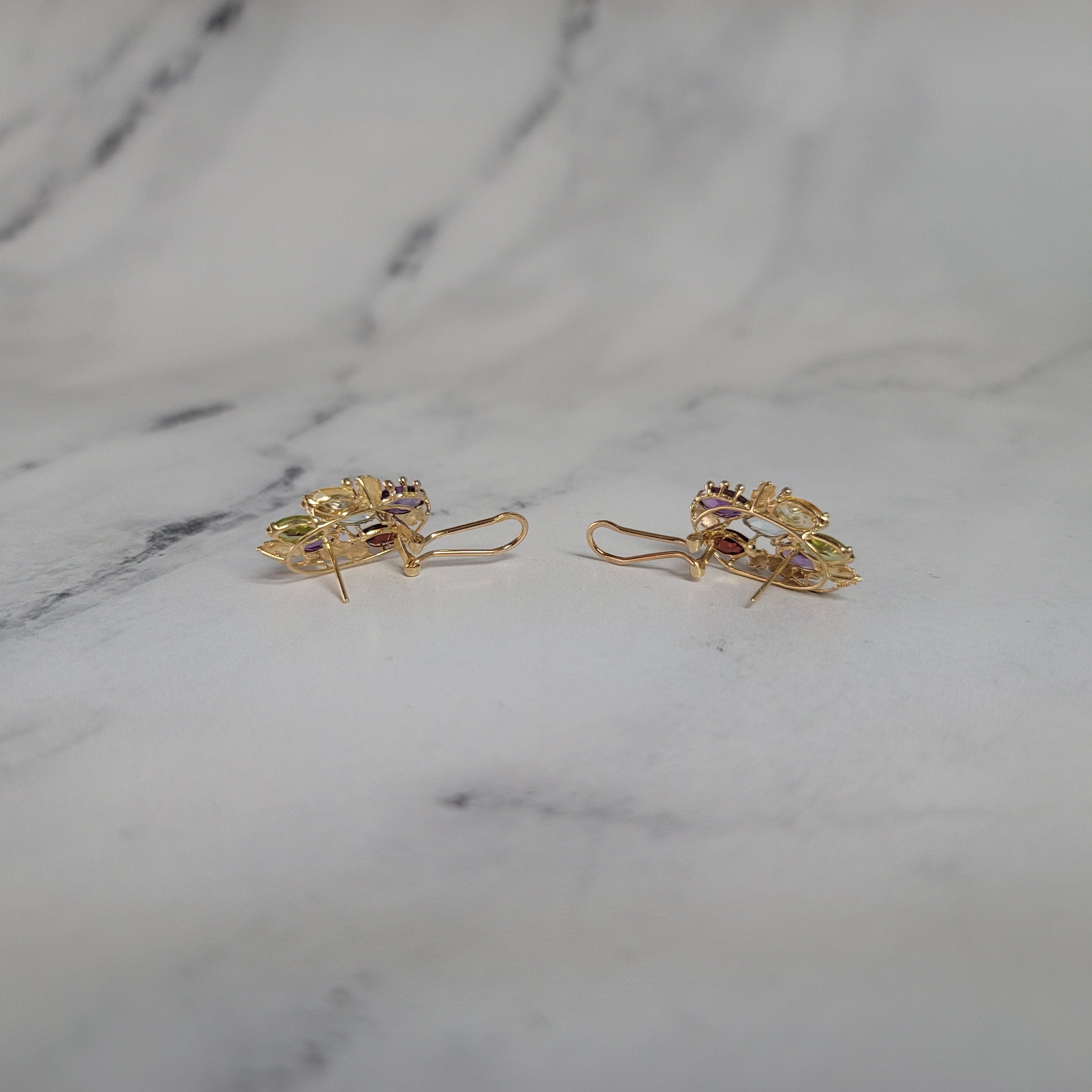5 CT. Blue Topaz, Citrine, Amethyst, Garnet & Peridot Stud Earrings in 14k Yellow Gold - Elegant Gemstone Jewelry for Women, Perfect for Parties, Weddings & Everyday Wear