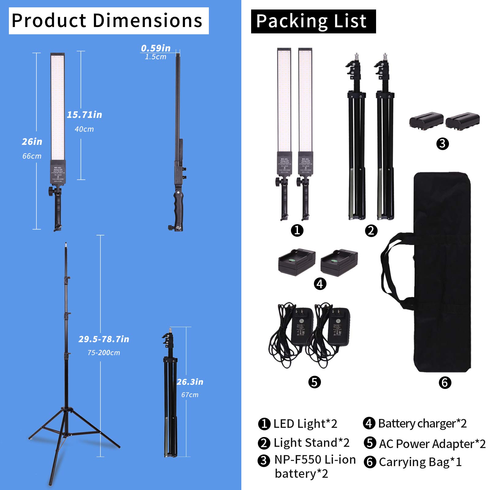 Professional LED Video Light with Dimmable 2800-5500K, Battery Powered Photography Light, Portable Handheld Wand - Includes NP-550 Li-ion Battery & Stand - Perfect for Portrait Photography, YouTube Videos, Outdoor Shooting & Studio Lighting
