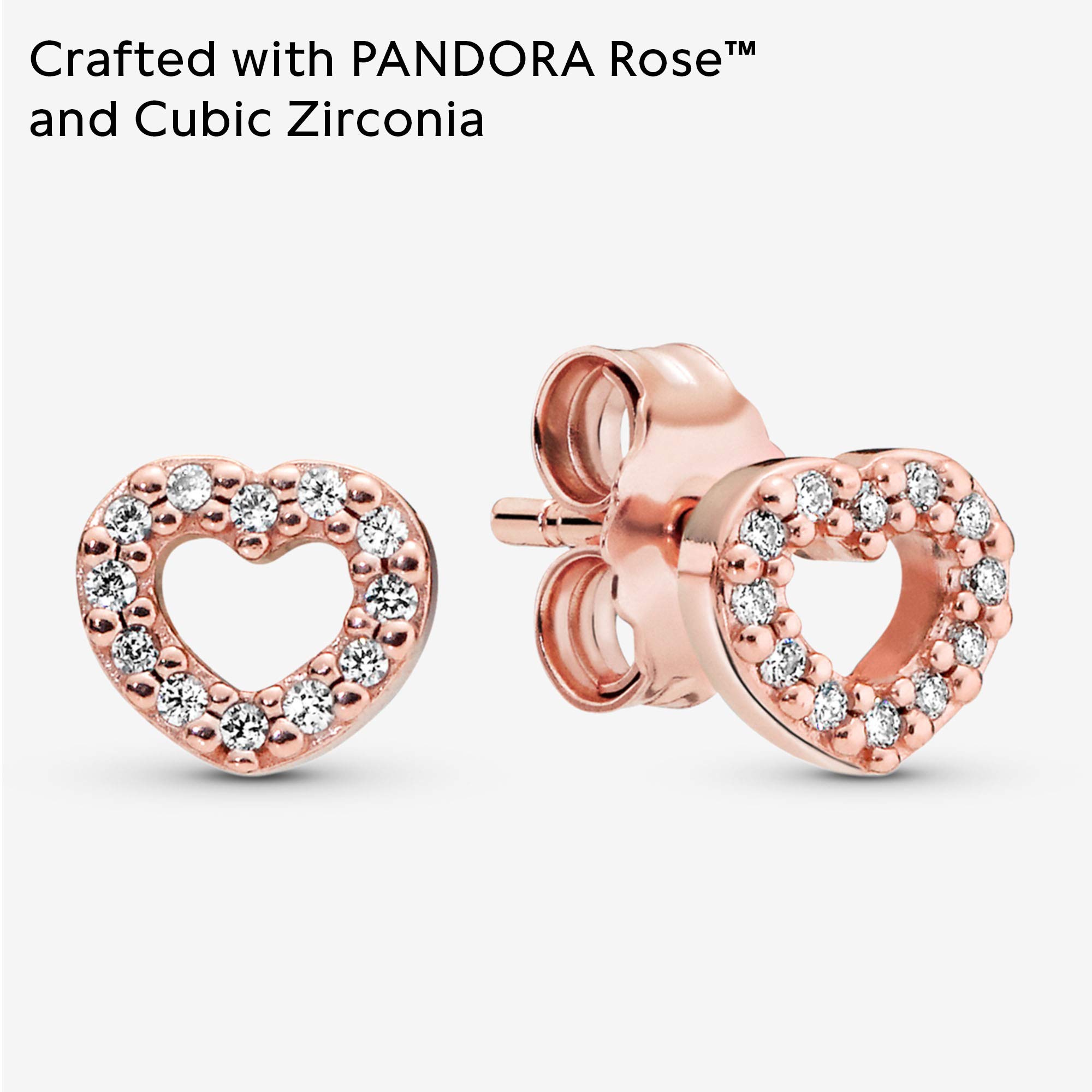 PANDORA Open Heart Stud Earrings for Women - 14k Rose Gold Cubic Zirconia Earrings - Elegant Gift for Her with Gift Box - Perfect for Valentine's Day, Anniversary & Special Occasions
