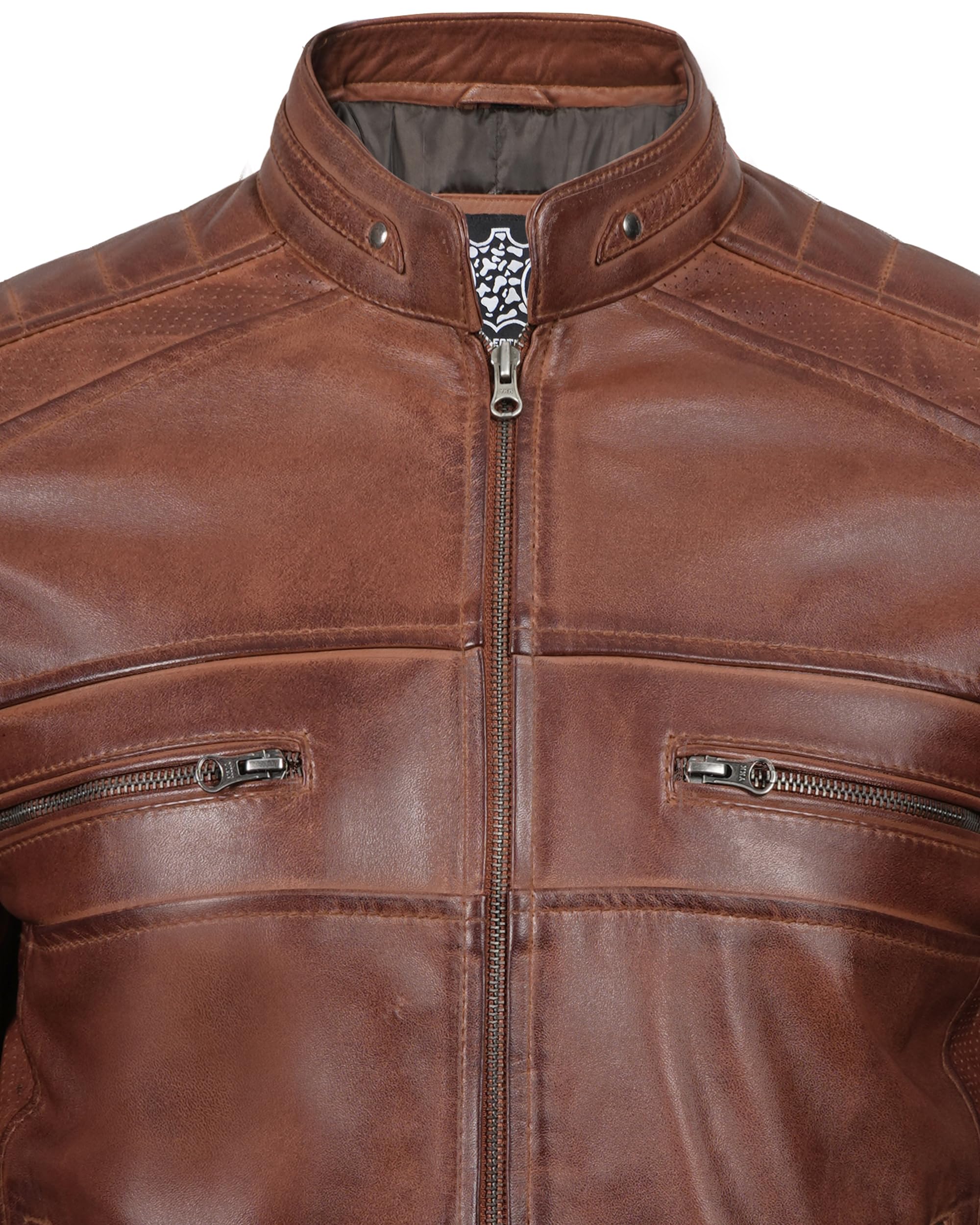 Decrum Men's Real Lambskin Leather Jacket - Cafe Racer Style Fashion Motorcycle Jacket for Men | Perfect for Riding, Casual Wear & Night Out