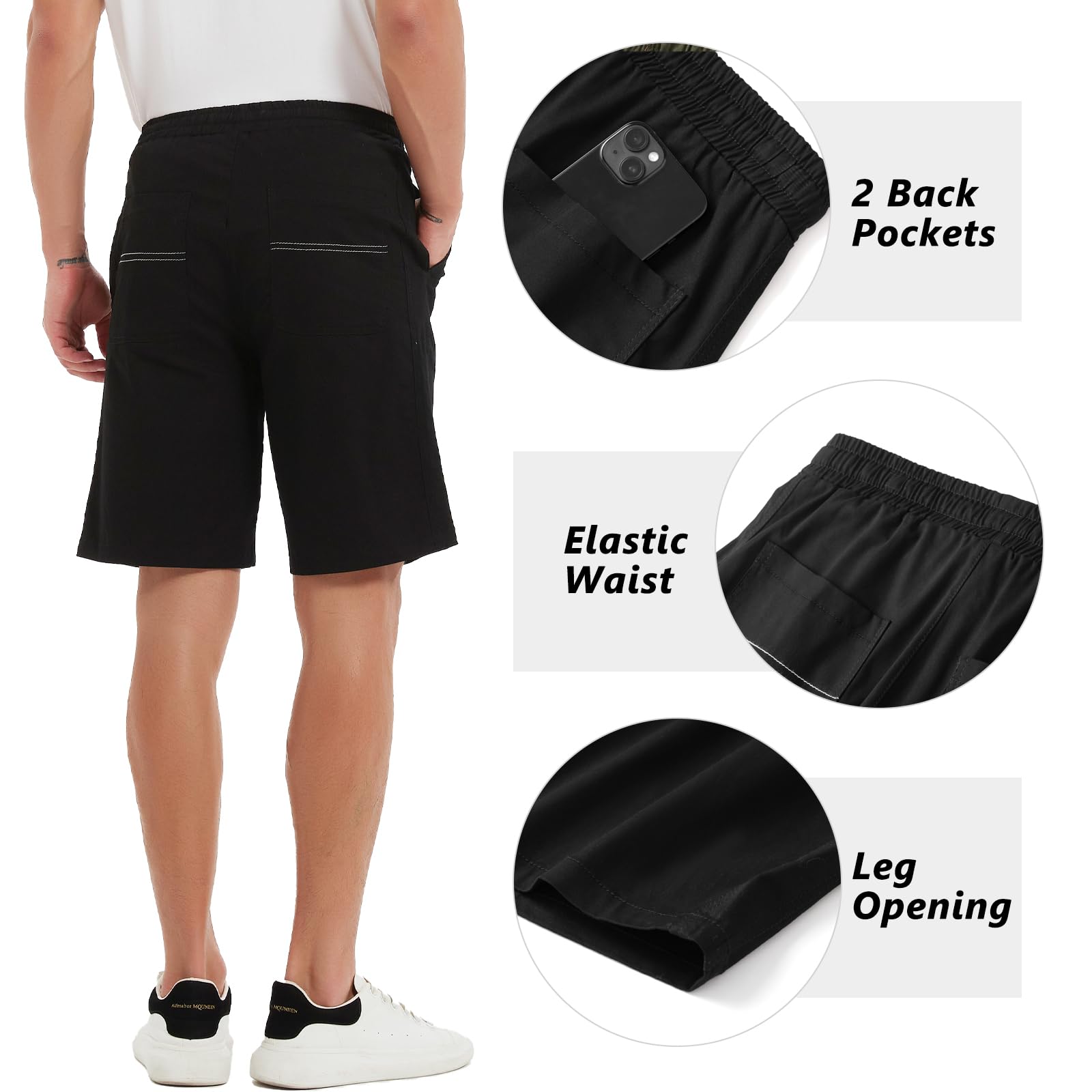 Men's Cargo Shorts with Elastic Waist & Drawstring - Relaxed Fit Casual Summer Shorts with Multiple Pockets - Perfect for Outdoor Activities, Travel & Everyday Wear
