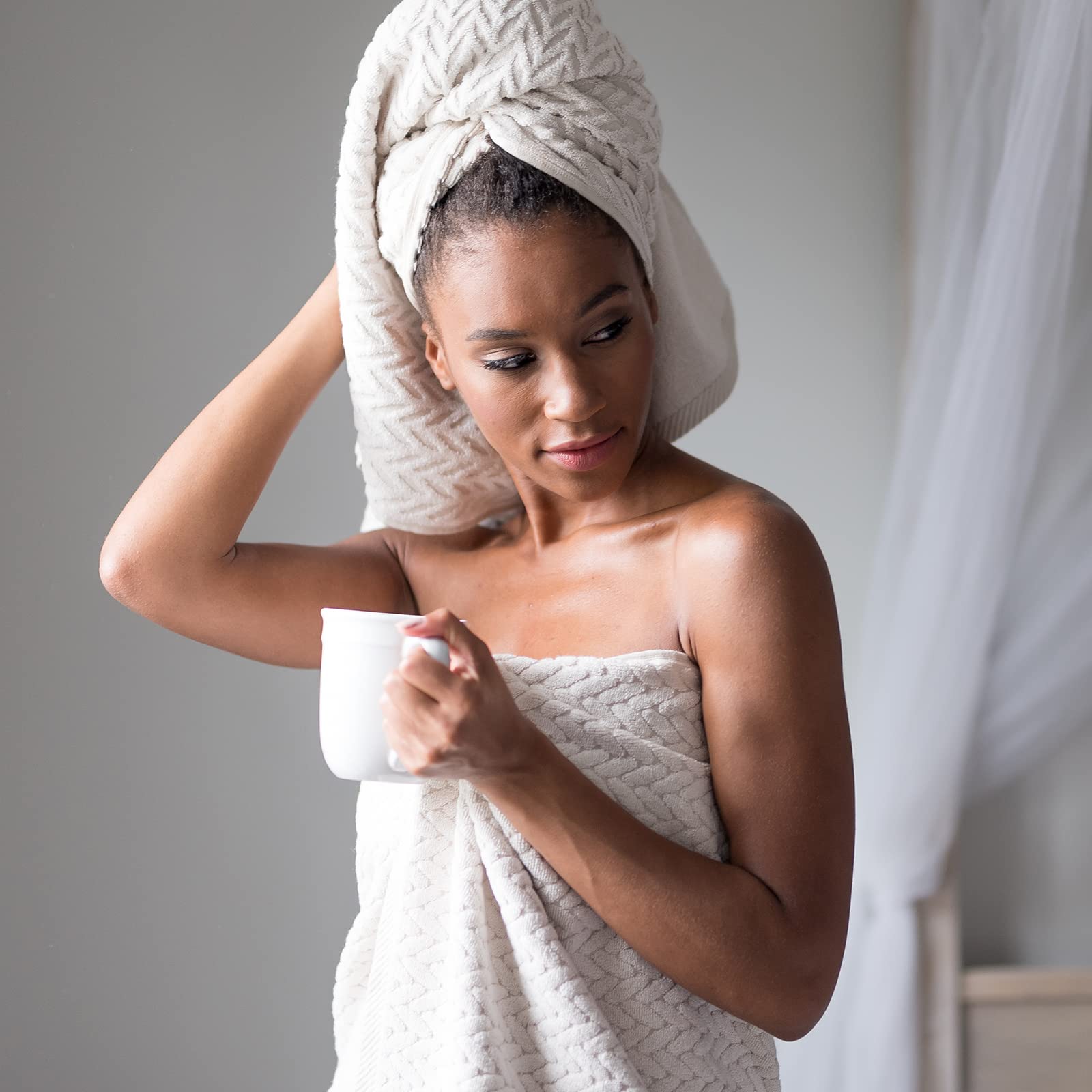 Texere 100% Organic Cotton Jacquard 650 GSM Premium Bath Towel Set - Ultra Absorbent, Quick Dry & Plush for Luxury Spa Experience (Cable, Birch, 2-Piece Set) - Perfect for Bathrooms, Hotels & Gifts