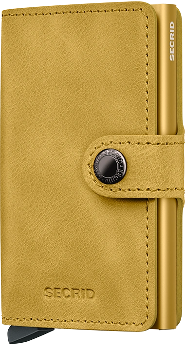 Secrid Mini Wallet for Men & Women - Vintage Yellow Genuine Leather RFID Blocking Slim Card Holder - Perfect for Travel, Business & Everyday Use