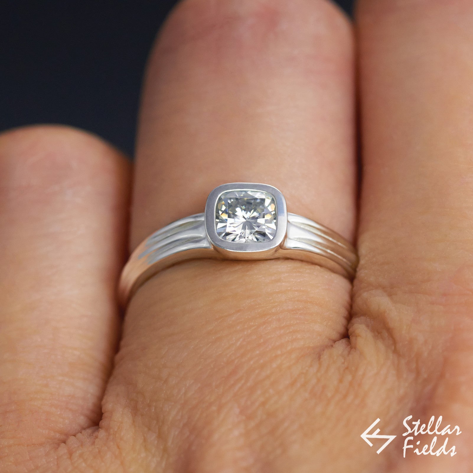 Cushion Cut Diamond Square Bezel Engagement Ring - 14K White Gold Wedding Band for Women - Perfect for Proposals, Anniversaries & Romantic Occasions