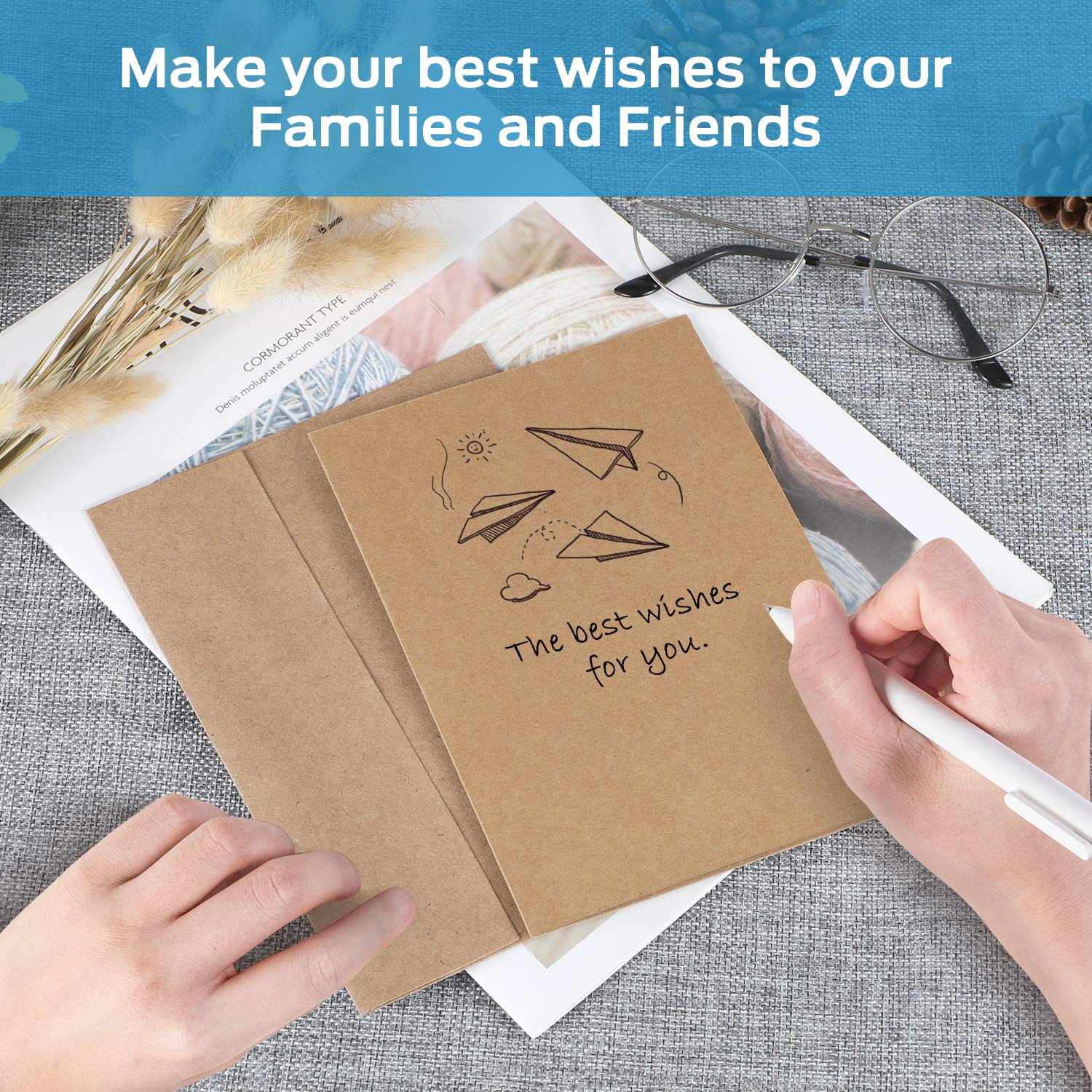 Ohuhu 100-Pack 5x7 Heavyweight Kraft Paper Blank Cards & A7 Envelopes for DIY Greeting Cards - Perfect for Weddings, Birthdays, Invitations, Baby Showers, Thank You Notes & All Occasions | Handmade Stationery, Crafting & Personalized Gifts