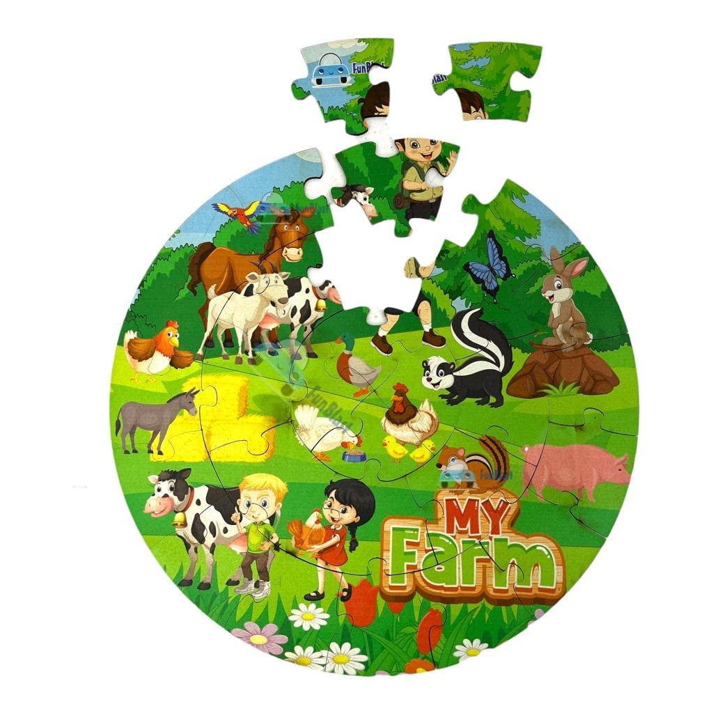 FunBlast 28-Piece Wooden Farm Animals Jigsaw Puzzle for Kids Ages 4+ | Eco-Friendly Paperless Floor Puzzle | Educational Learning Toy for Boys & Girls | Perfect for Birthday Gifts, Classroom Activities & Family Game Night